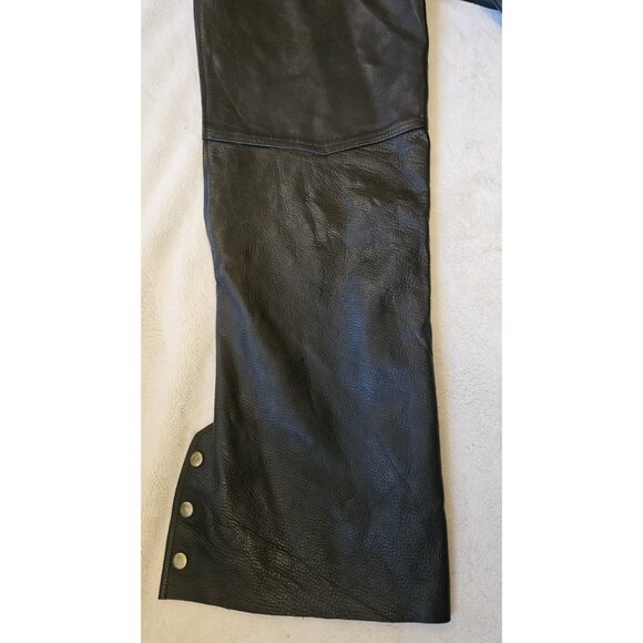 Joe Rocket Mens Black Leather Chaps Medium Open Back Pant 28"-32" Waist - Picture 3 of 13